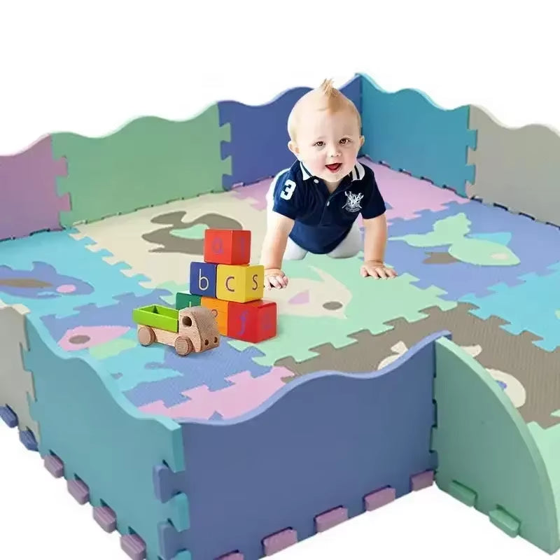 EVA-Schaumstoff Spielmatte mit Zaun Baby Puzzle Bodenmatten dicke Teppichmatte für Kinder Lernspielzeug Aktivitätsmatte Spielmatte
