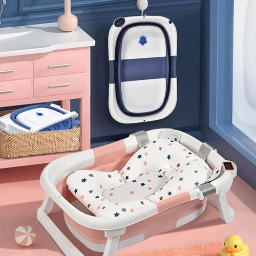Baby Badewanne aus Silikon mit Echtzeit-Temperaturanzeige, rutschfestem Fußdesign und faltbarer Badewanne mit Temperatursensor