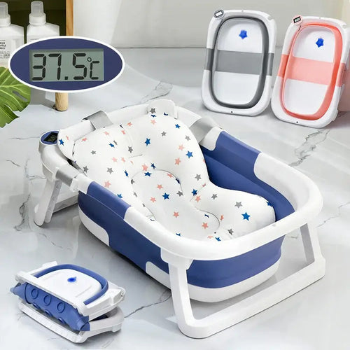 Baby Badewanne aus Silikon mit Echtzeit-Temperaturanzeige, rutschfestem Fußdesign und faltbarer Badewanne mit Temperatursensor
