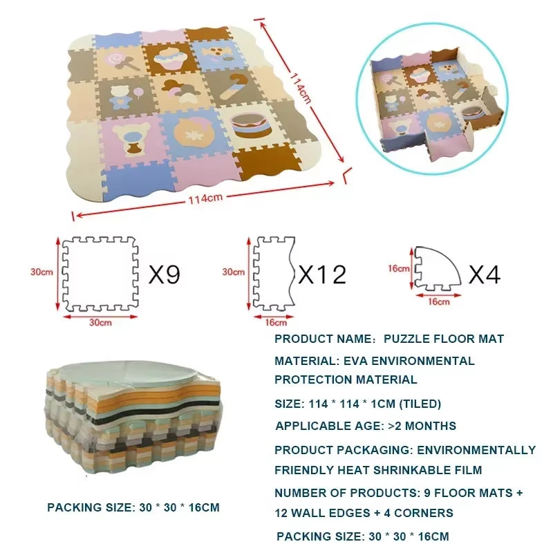 EVA-Schaumstoff Spielmatte mit Zaun Baby Puzzle Bodenmatten dicke Teppichmatte für Kinder Lernspielzeug Aktivitätsmatte Spielmatte